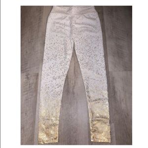 White and Gold Metallic Leggings